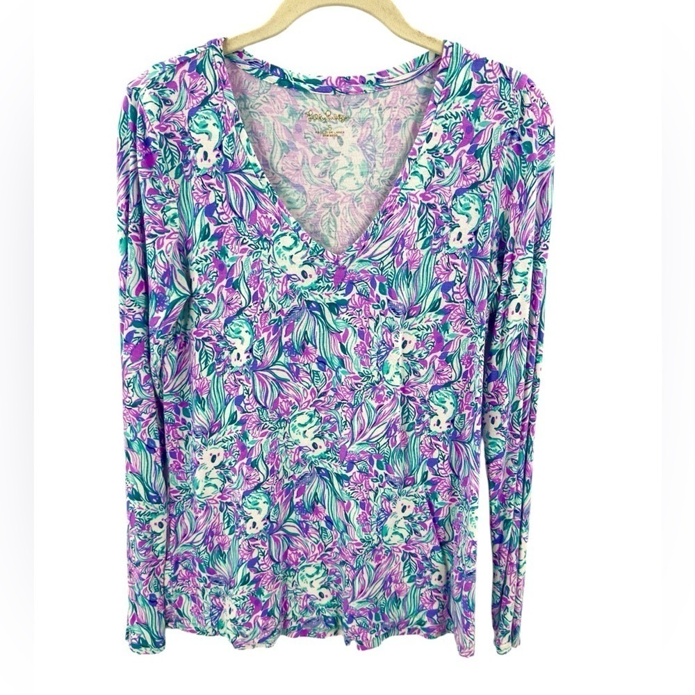 Lilly Pulitzer Top Womens Small Amythest Gday Mate Koala Print Colorful Tropical